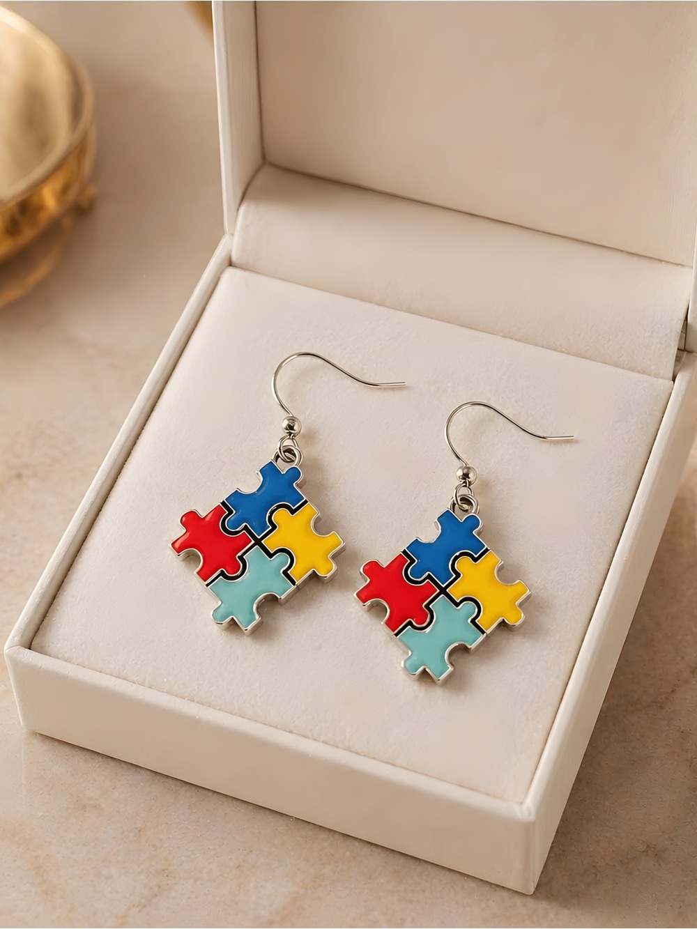 Colorful Puzzle Piece Earrings - Autism Awareness - Hypoallergenic Hooks